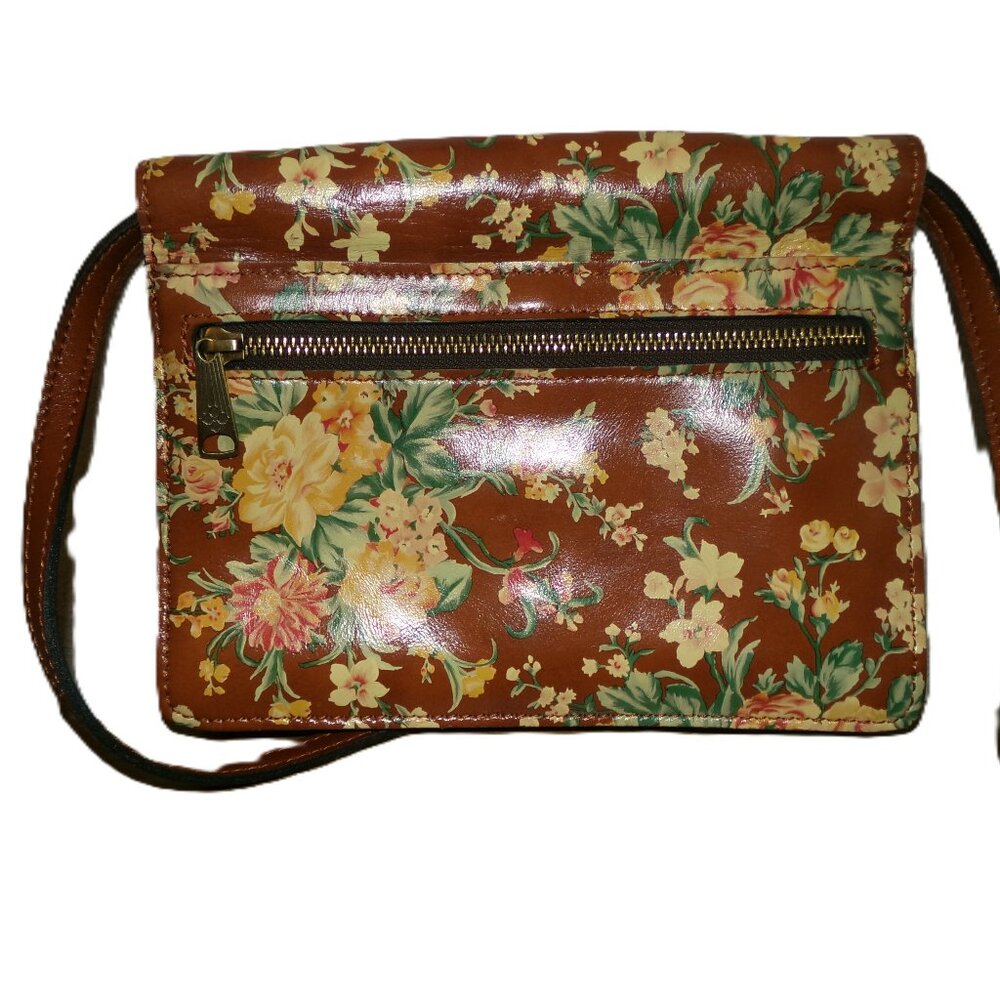 Patricia Nash Floral Leather Crossbody in Brown and Yellow - Picture 3 of 14